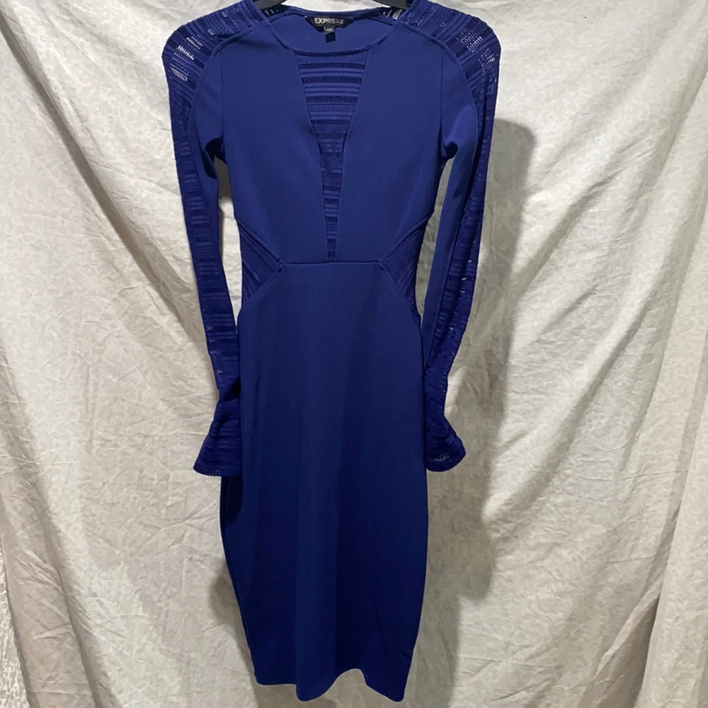Express blue long sleeve cocktail dress